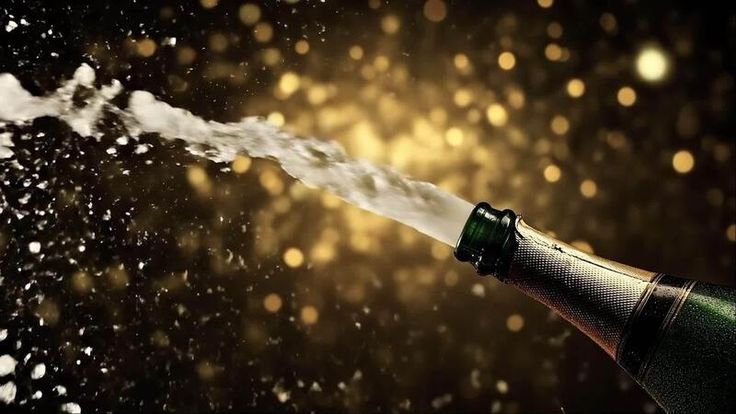 Download Champagne Bottle Opening With Sparkling Golden Lights In The Background For Free